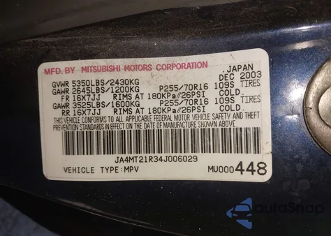 2004 Mitsubishi Montero Sport Ls from USA, damaged, VIN JA4MT21R34J006029